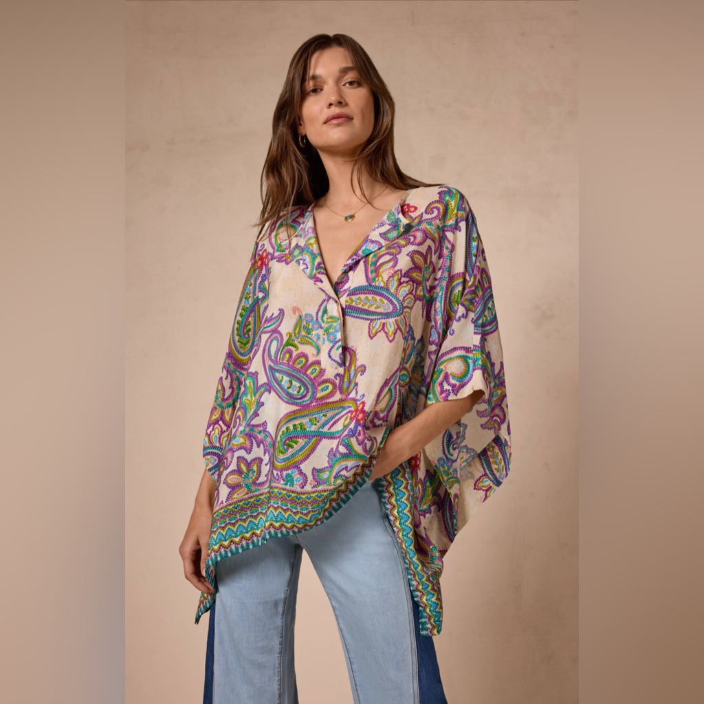 Nwt Johnny Was Aletika Silk Poncho Colorful Paisley Kimono Top